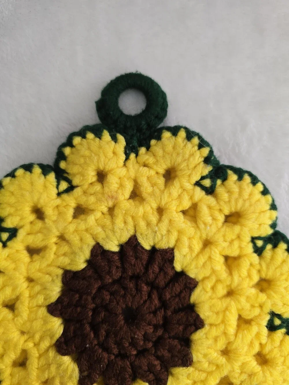 Sunflower Hanging Kitchen Towel Set with Crochet Sunflower Potholders Handmade